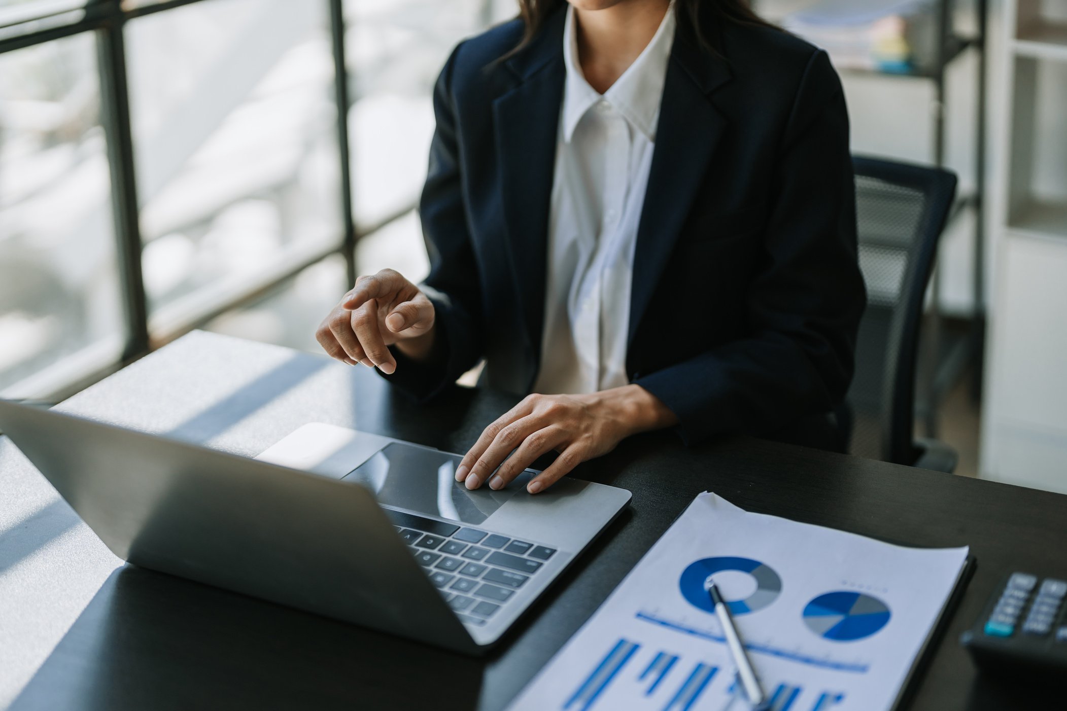 planning, auditing, business planning, finance, young asian business woman working on computer and checking investment documents and planning marketing to increase profit, business concepts.